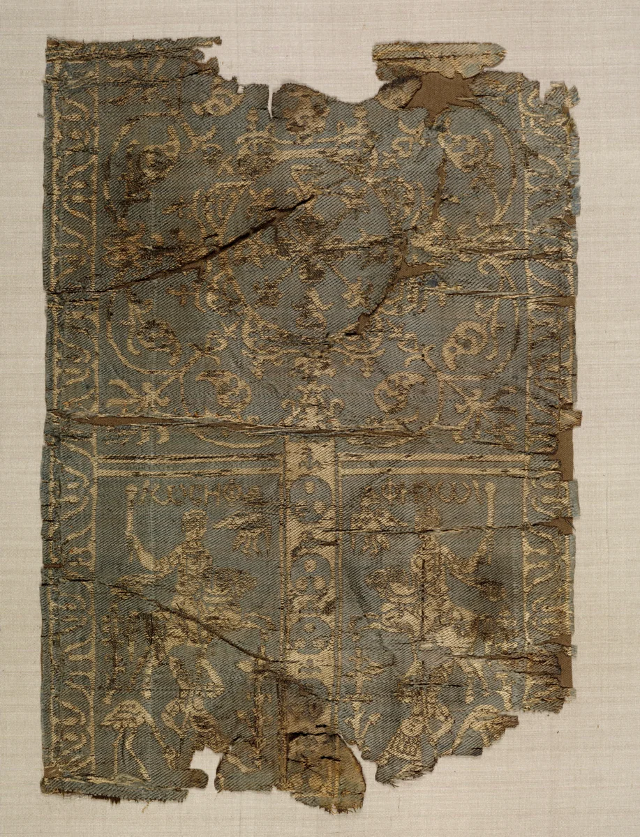 Silk Sleeve Decoration with Hunters by Unknown, textile, 700-799
