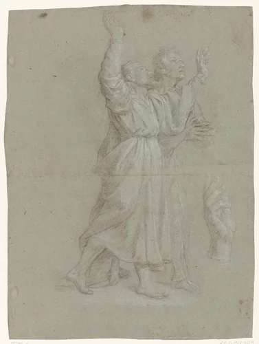 Studie voor twee apostelen en een hand by Unknown, drawing, 1588-1623