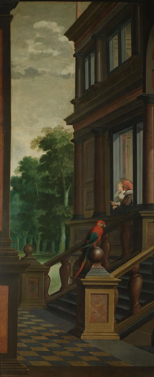 A Seven-Part Decorative Sequence: An Outdoor Stairway by Dirck van Delen, painting, 1630-1632