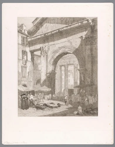 Vismarkt bij de Porticus van Octavia te Rome by Auguste Numans, print, 1833-1883