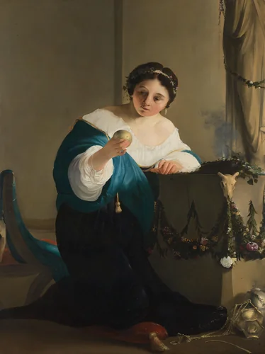 Cydippe met de appel van Acontius by Paulus Bor, painting, 1645-1655