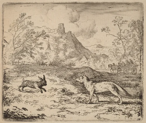Reynard and the Rabbit by Allart van Everdingen, print, 1645-1656