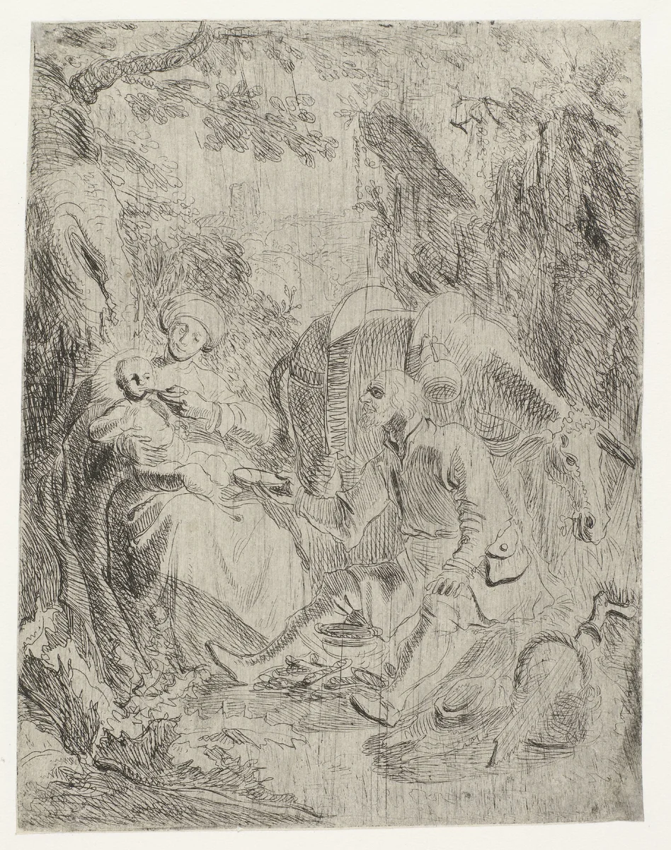 The Rest on the Flight into Egypt by Rembrandt van Rijn, print, 1626
