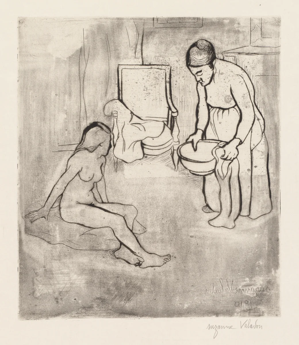Grandmother with Louise, Nude Seated on the Floor (Grand-Mère et Louise Nue Assise par Terre) by Suzanne Valadon, print, 1910