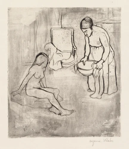 Grandmother with Louise, Nude Seated on the Floor (Grand-Mère et Louise Nue Assise par Terre) by Suzanne Valadon, print, 1910