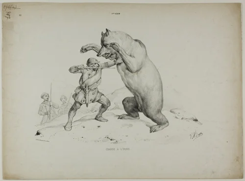 Bear Hunting by Victor Adam, print, 1821-1866