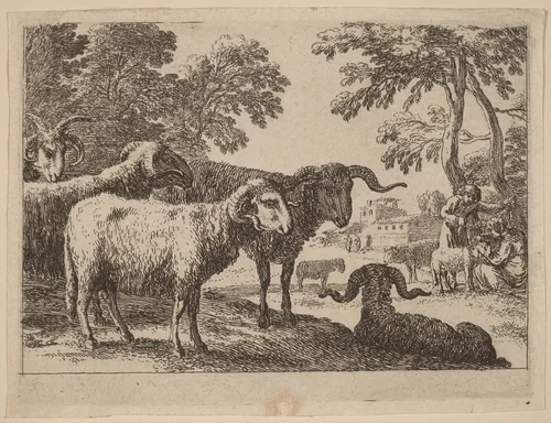Rams by Herman van Swanevelt, print, 1600-1655