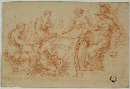 Pallas Athena and the Three Fates by Unknown Artist, drawing, 1700-1799