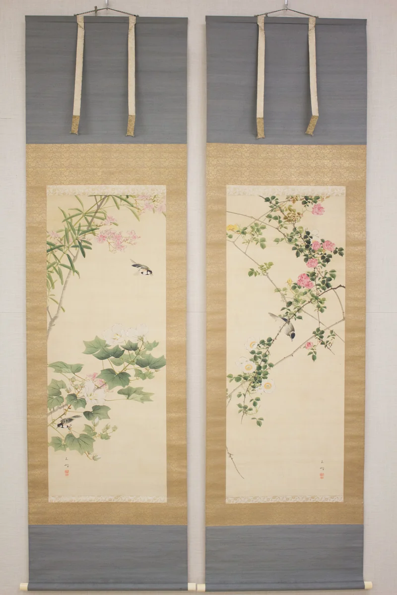 Roses and Field Sparrow (?) by Hasegawa Gyokuhō (長谷川玉峰), painting, 1822-1879