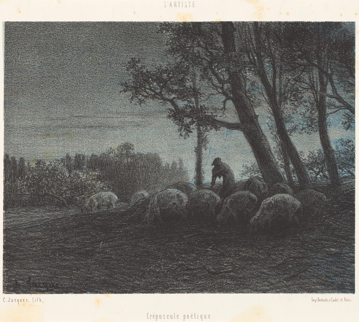 Crépuscule poetique (Poetical Twilight) by Charles Émile Jacque, print, 1848-1858