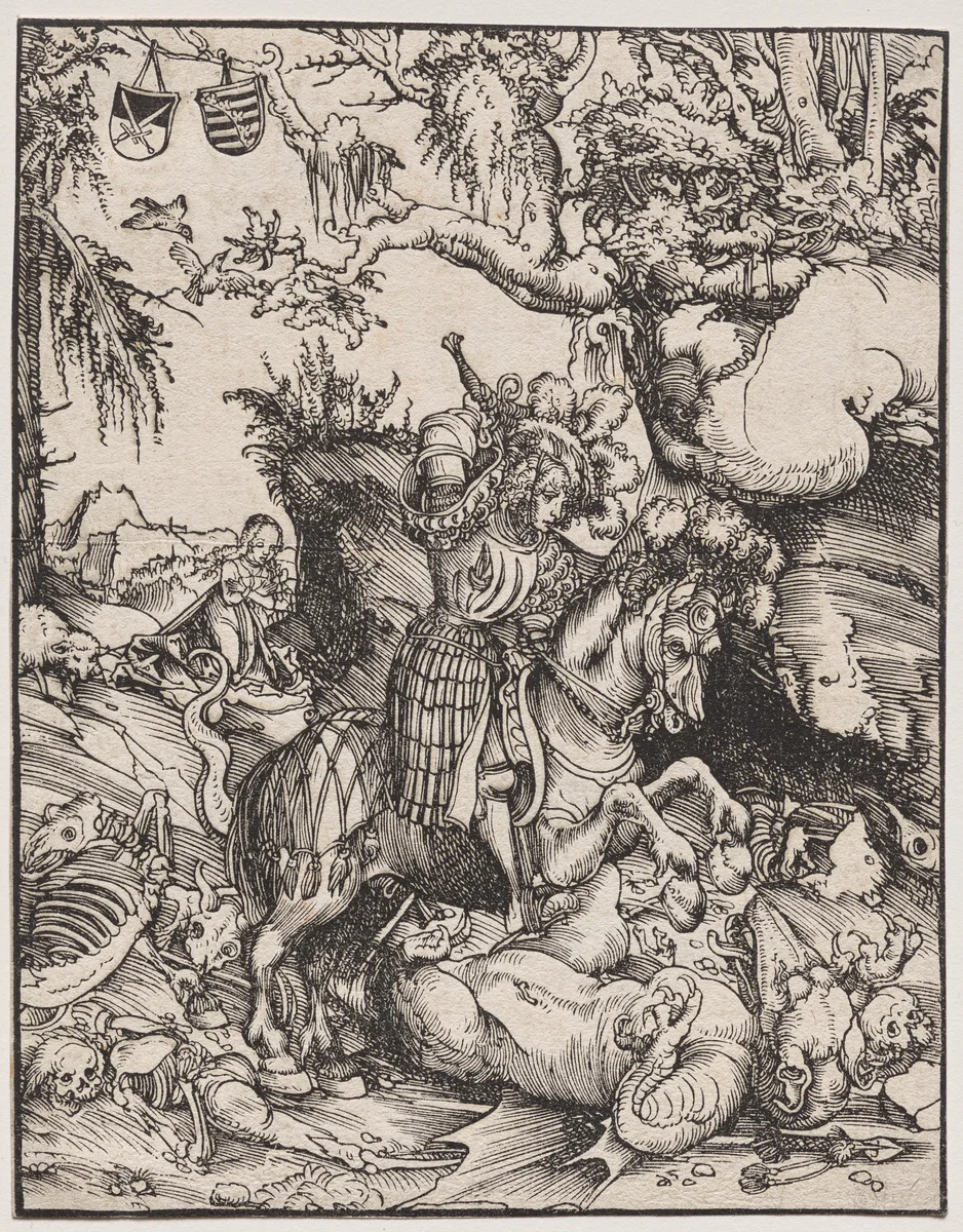 Saint George Slaying the Dragon by Lucas Cranach, print, 1510-1515