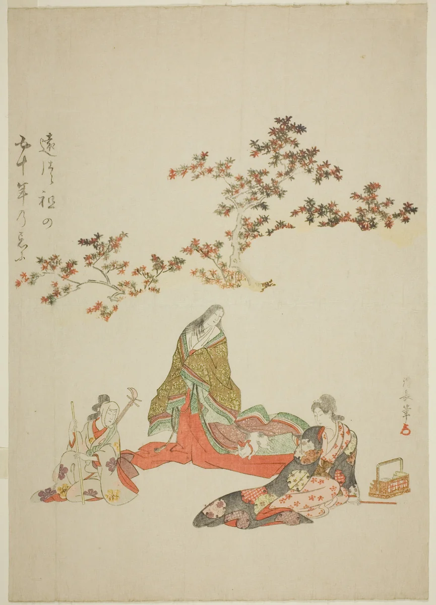 Surimono commemorating the 50th anniversary of the death of the actor Iwai Hanshiro III by Torii Kiyonaga (鳥居清長), print, 1804-1814
