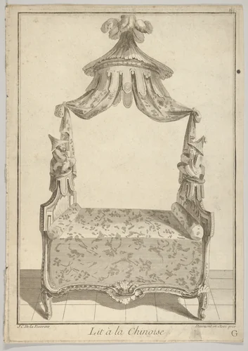 Lit à la Chinoise (Chinese Bed), from Nouvelle iconologie historique (part III, series marked 'G') by Jean Charles Delafosse, print, 1771