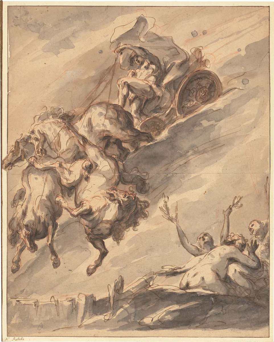 The Fall of Phaeton by Gaspare Diziani, drawing, 1745-1750
