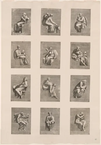 Figures from the Ceiling of the Sistine Chapel by Adamo Scultori, print, 1550-1565