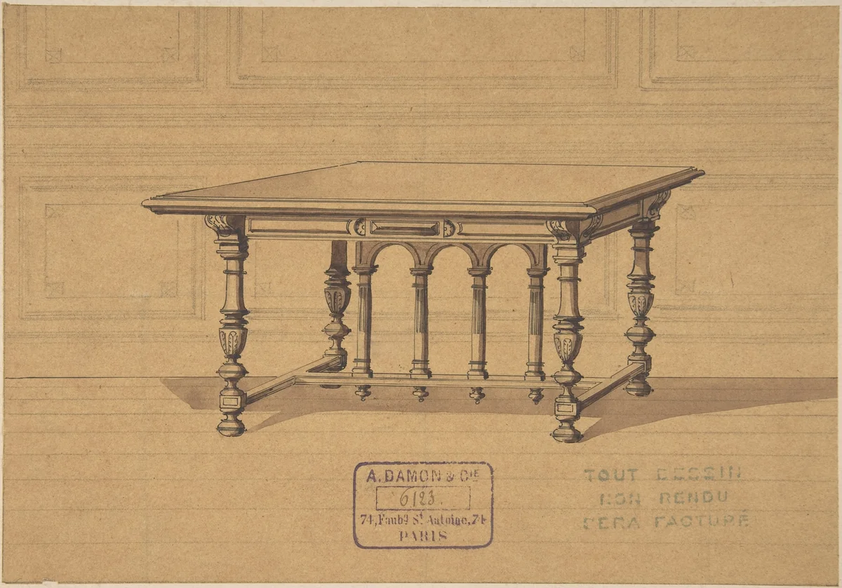 Design for a Table by A. Damon et Cie., drawing, 1865-1875