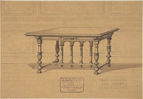 Design for a Table by A. Damon et Cie., drawing, 1865-1875