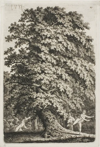 Woman Fleeing from a Man Holding a Lance in the Forest by Carl Wilhelm Kolbe, print, 1796-1835