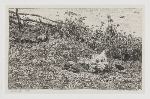 La Poule et ses Poussins by Charles-François Daubigny, print, 1855-1865