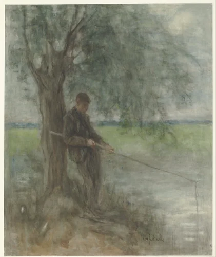 Een hengelaar by Jozef Israëls, drawing, 1834-1911