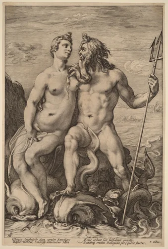 Neptune and Amphitrite by Hendrick Goltzius, print, 1589-1599