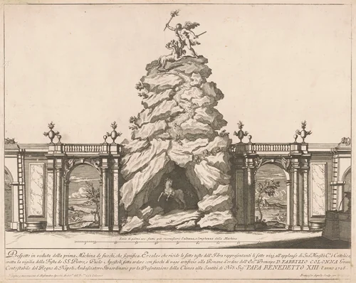 The Prima Macchina for the Chinea of 1726: Hercules and the Hydra by Francesco Faraone Aquila, print, 1726