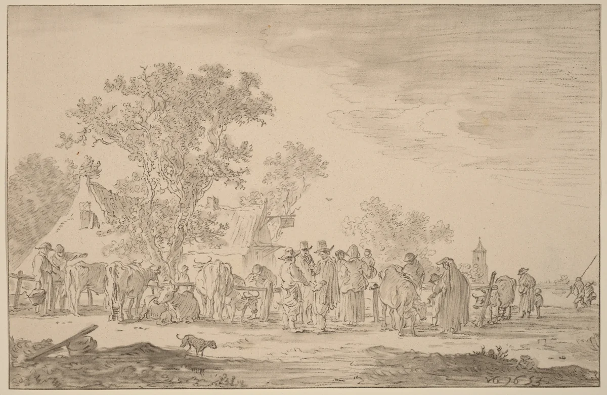 Cattle Market by Cornelis Ploos van Amstel; Jan van Goyen, print, 1767