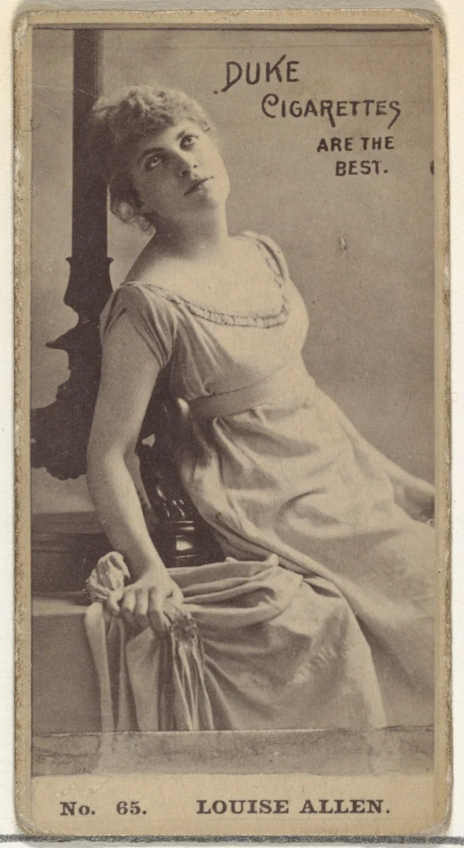 Card Number 65, Louise Allen, from the Actors and Actresses series (N145-6) issued by Duke Sons & Co. to promote Duke Cigarettes by W. Duke, Sons & Co., photograph, 1880-1889