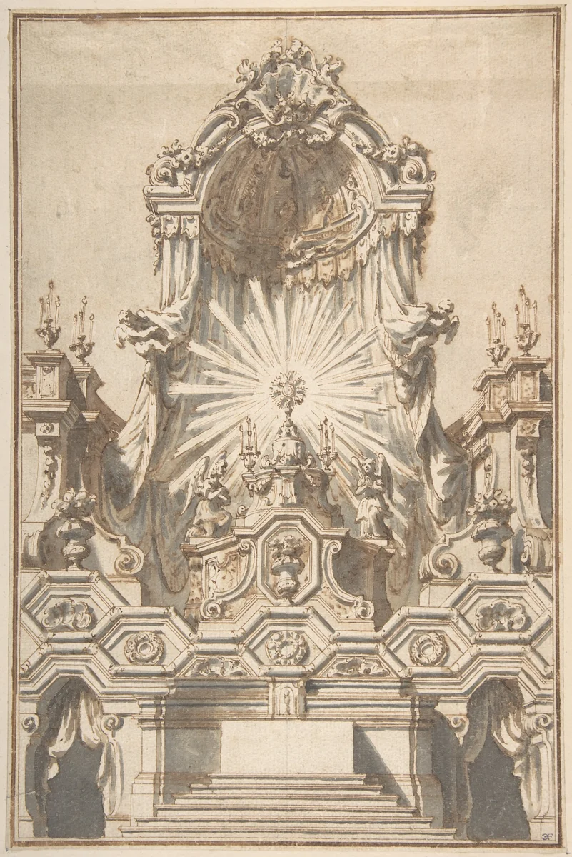 Framed Design for an Altar by Giuseppe Galli Bibiena, drawing, 1710-1720