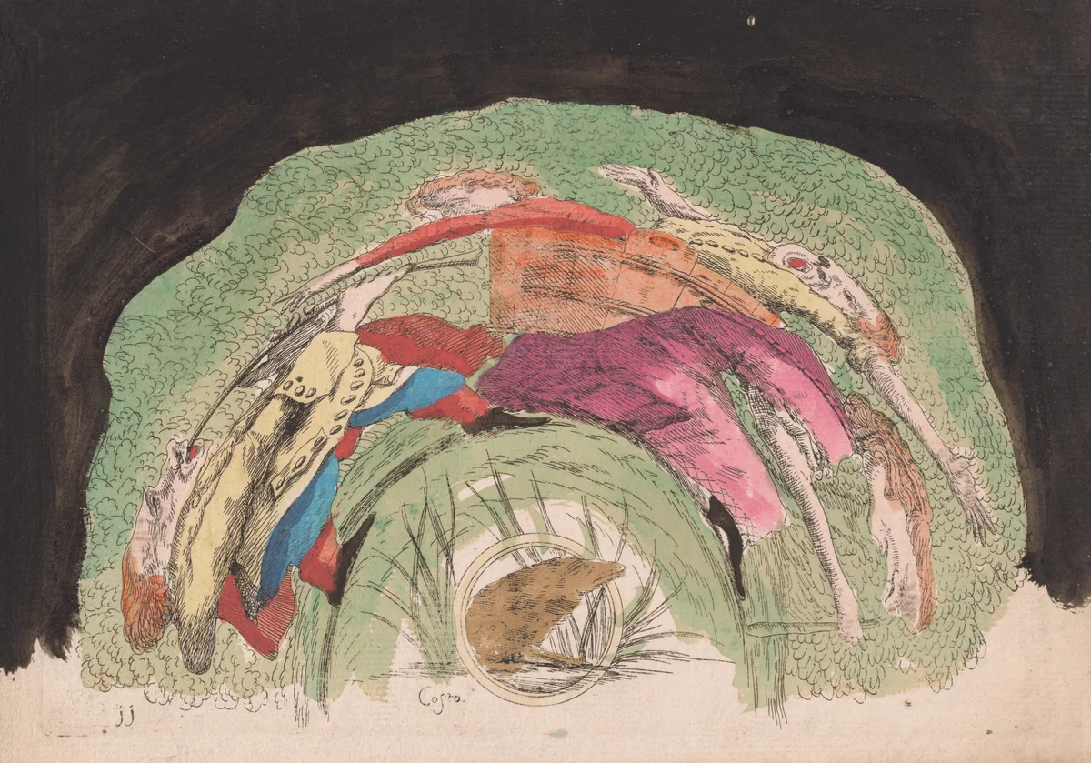 A Woman Carrying Two Children in a Basket, with a Musician by Giovanni Francesco Costa, print, 1742-1752