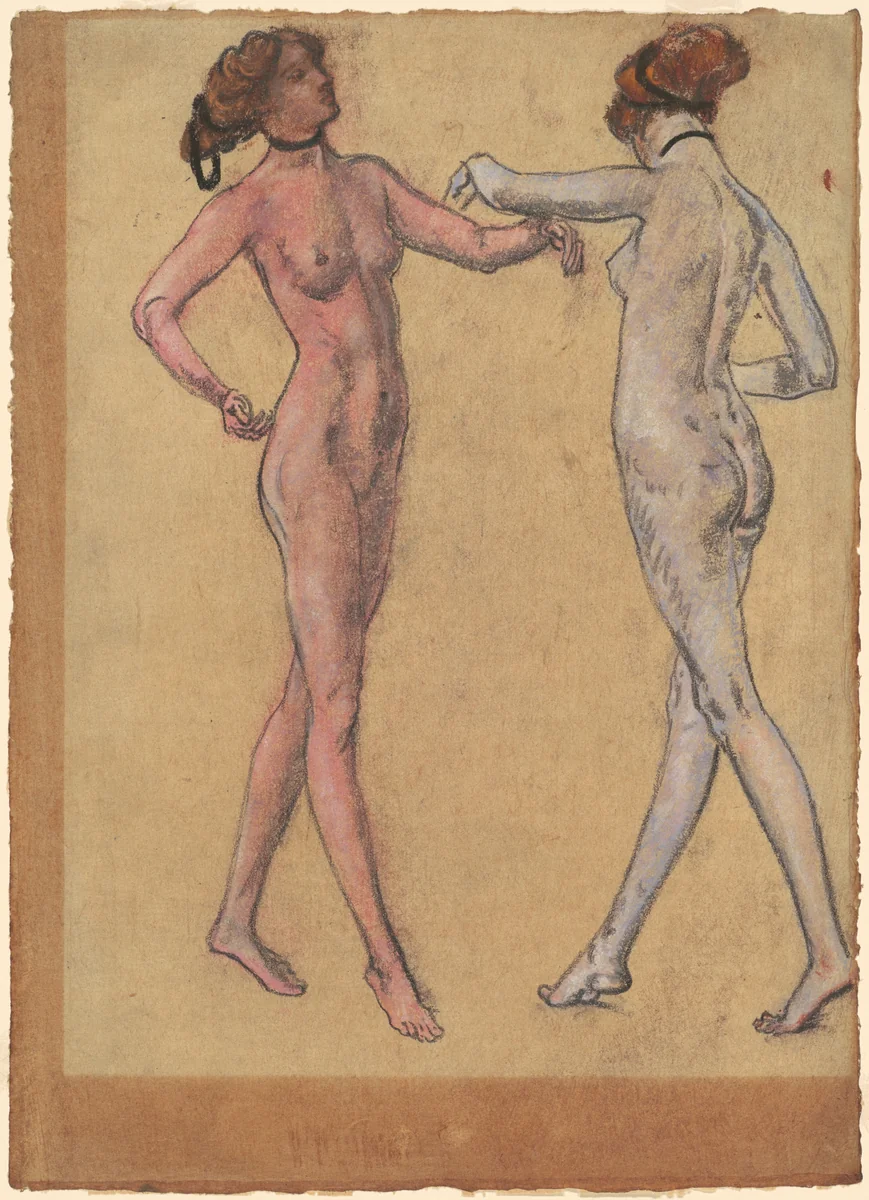 Two Views of a Dancing Nude by Arthur B. Davies, drawing, 1917-1928
