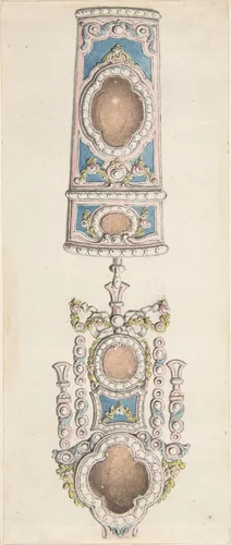 Designs for a Chatelaine and an Etui by Pierre Moreau, drawing, 1750-1777