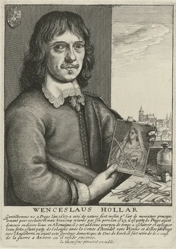 Zelfportret van Wenzel Hollar by Wenceslaus Hollar, print, 1649-1670