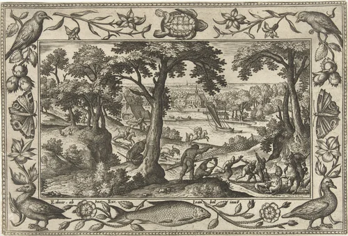 Zwijnenjacht by Unknown, print, 1582-1586