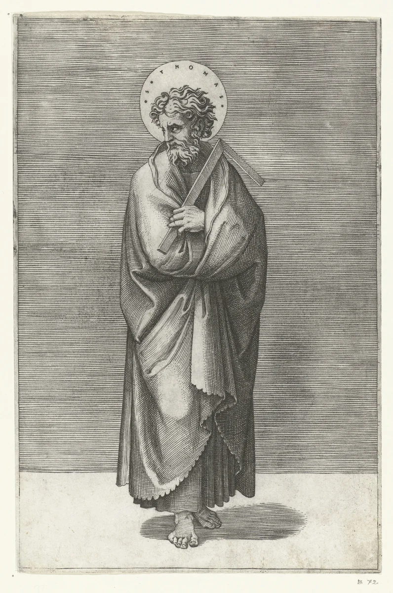Apostel Tomas met winkelhaak by Marcantonio Raimondi, print, 1517-1527