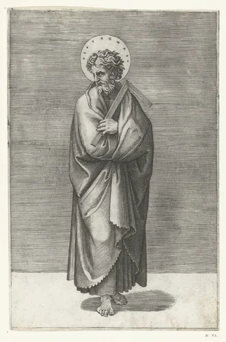 Apostel Tomas met winkelhaak by Marcantonio Raimondi, print, 1517-1527