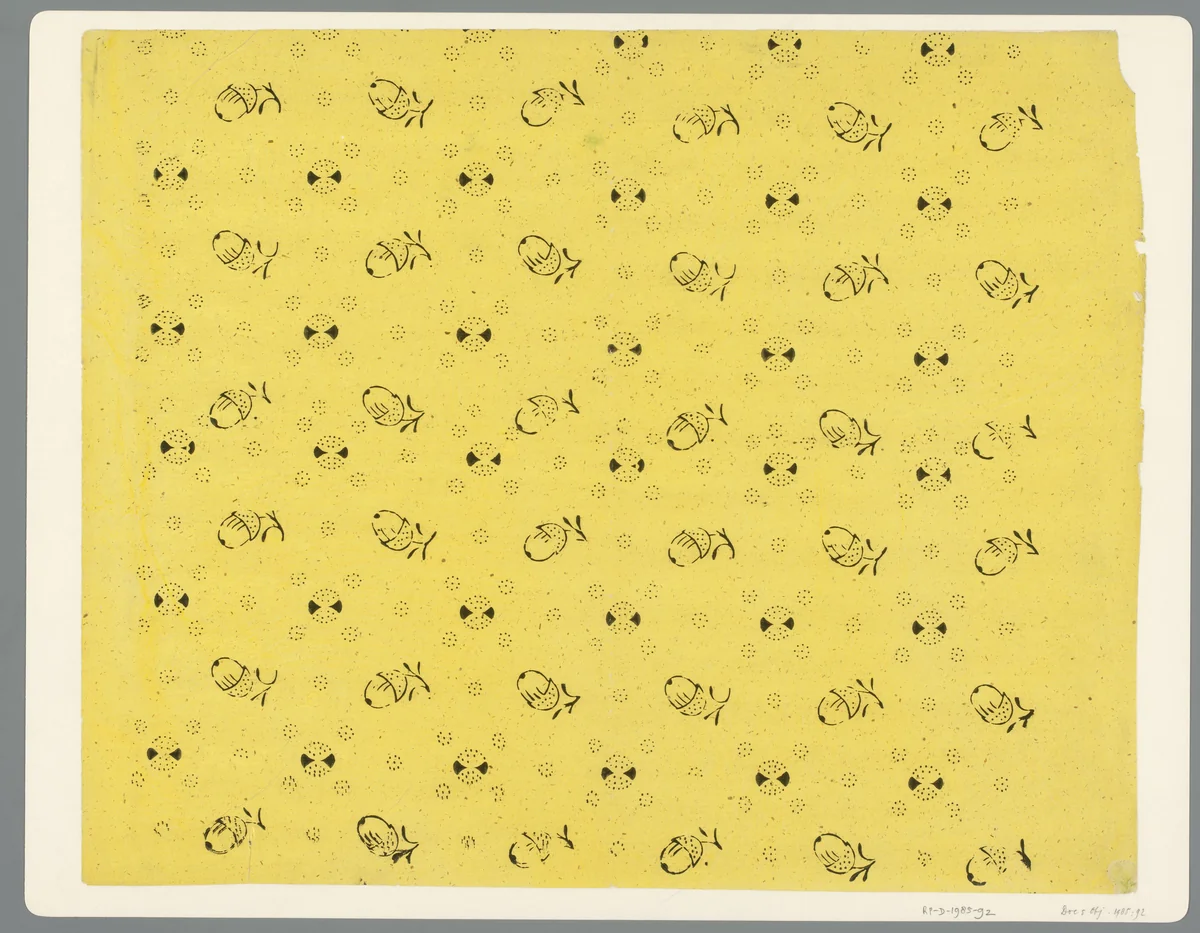 Blad met strooipatroon van eikels en stippen by anonymous, print, 1850-1950