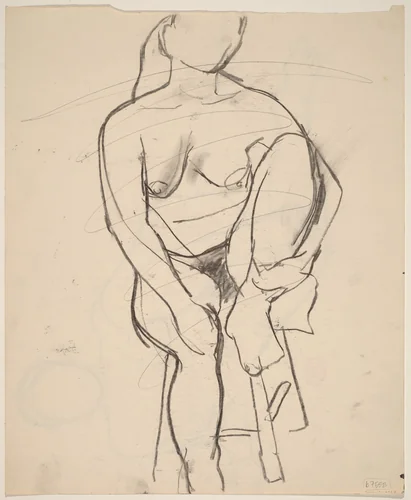 Untitled [seated nude with her left foot retracted onto stool seat] [verso] by Richard Diebenkorn, drawing, 1955-1967