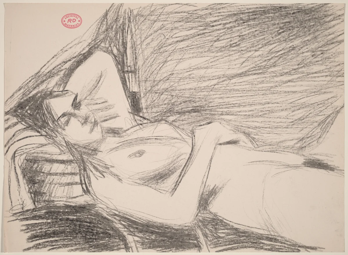 Untitled [side view of a reclining female nude] by Richard Diebenkorn, drawing, 1955-1967
