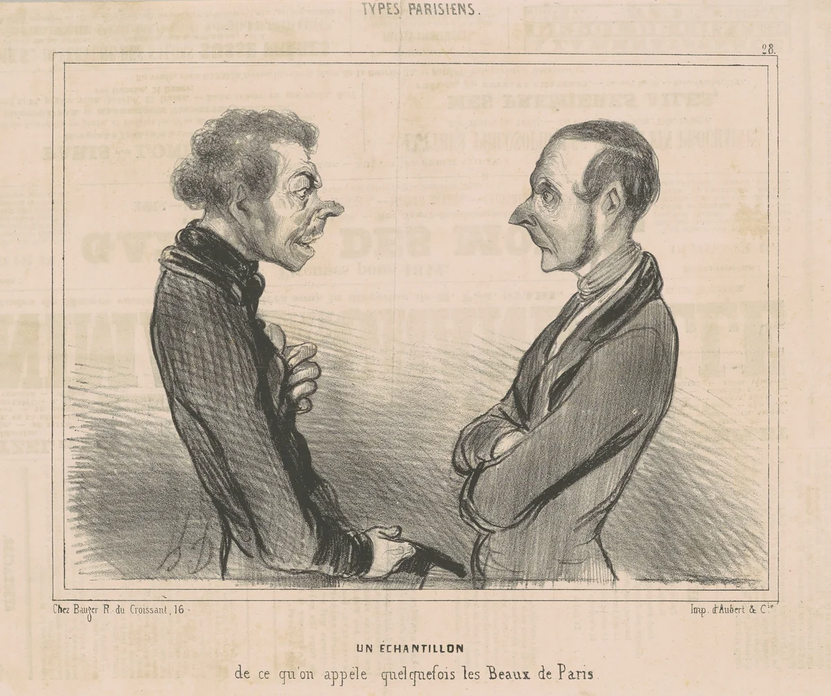 Un échantillon de ce qu'on appèll...les beaux de paris by Honoré Daumier, print, 1840