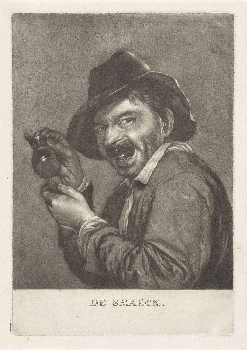 Man met een leeg glas (de Smaak) by anonymous, print, 1670-1800