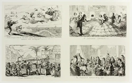 What It Must Come To, At Last, if the Ladies Go On Blowing Themselves Out as They Do! from George Cruikshank's Steel Etchings to The Comic Almanacks: 1835-1853 (top left) by George Cruikshank, print, 1850