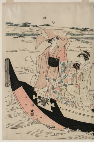 Women in a Pleasure Boat on the Sumida River by Chōbunsai Eishi (鳥文斎栄之), print, 1790-1799