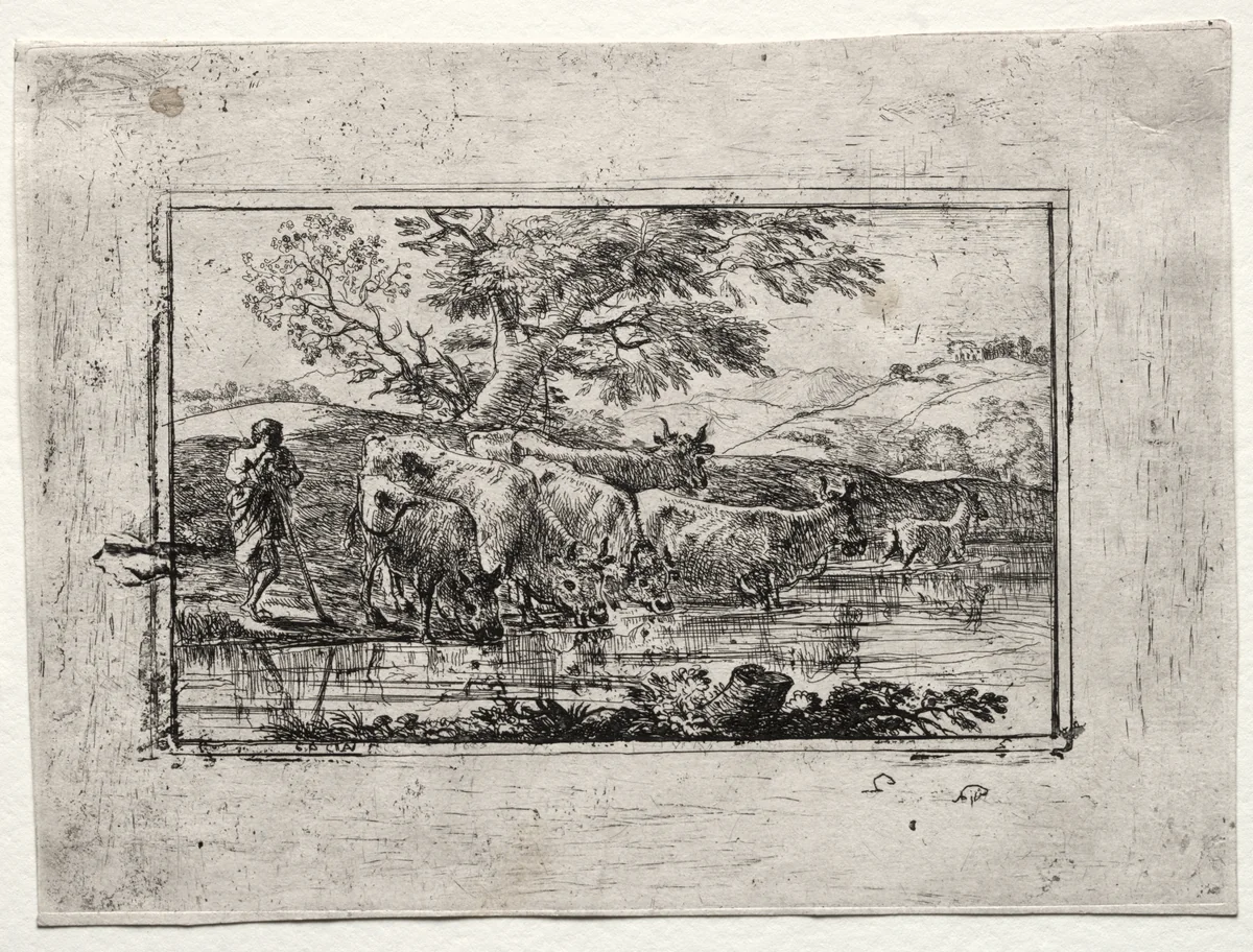 The Herd at the Watering Place by Claude Lorrain, print, 1635