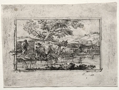 The Herd at the Watering Place by Claude Lorrain, print, 1635