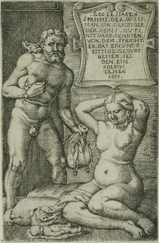 The Miser and the Miscarriage by Barthel Beham, print, 1522-1535