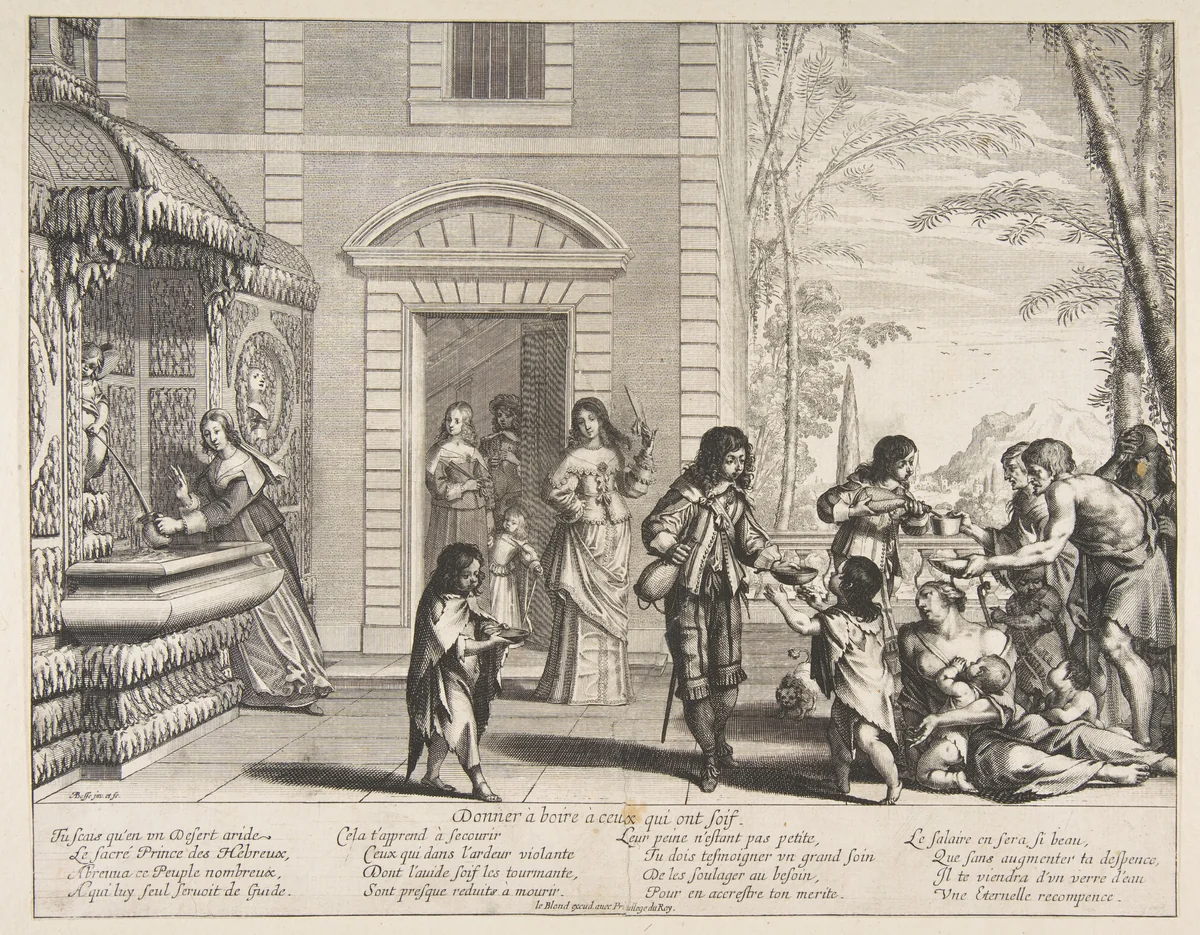 Giving Drink to the Thirsty (Donner à boire à ceux qui ont soif) by Abraham Bosse, print, 1602-1676