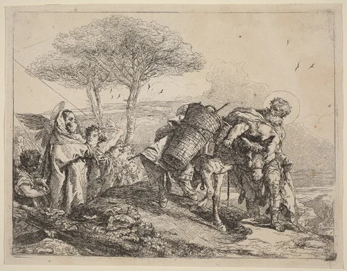 The Madonna and Child at Left, with a File of Angels by Giovanni Domenico Tiepolo, print, 1753