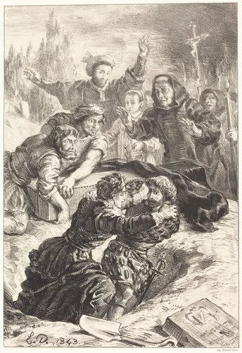 Hamlet and Laertes in the Grave of Ophelia (Act V, Scene I) by Eugène Delacroix, portfolio, 1843