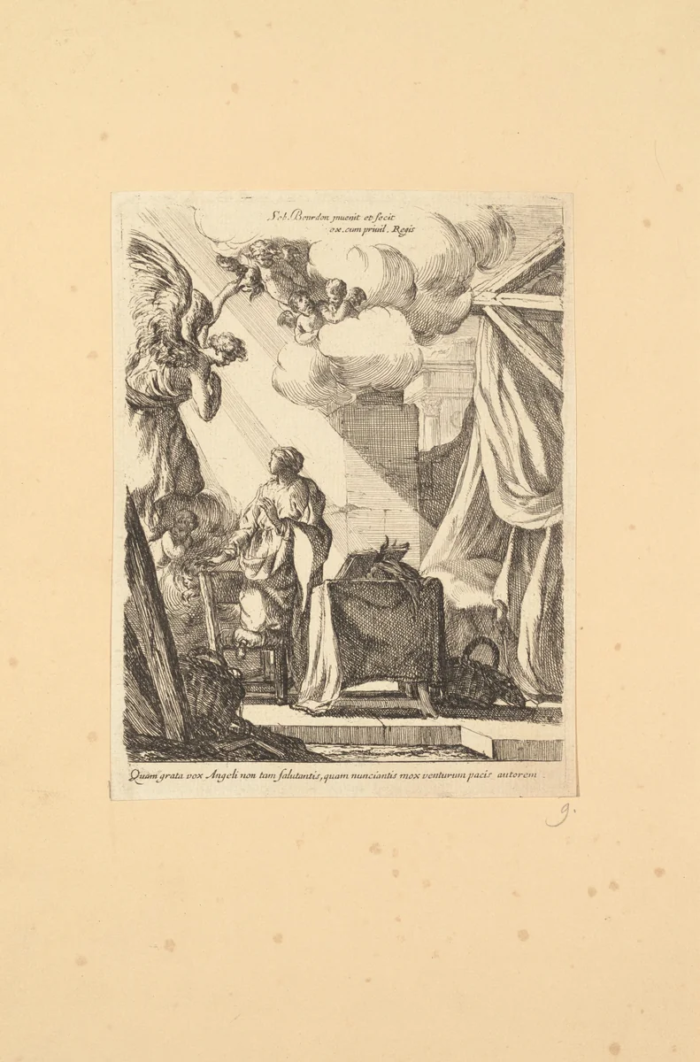 The Annunciation by Sébastien Bourdon, print, 1637-1640